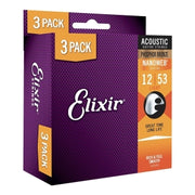 Elixir 16545 Nanoweb Phosphor Bronze Acoustic Guitar Strings - 012-053 Light 3-Pack