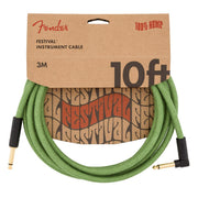 Fender Festival Hemp Instrument Cable - 10' Straight-Angle, Green - 0990910062