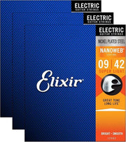 Elixir Strings 16540 Electric Guitar Strings with NANOWEB Coating 3 Pack Super Light (.009-.042)
