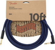 Fender Festival Hemp Instrument Cable, Straight/Angle, Blue Dream, 10ft - 0990910073