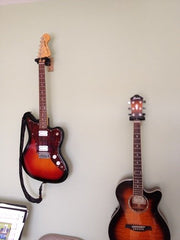 HERCULES GUITAR HANGER, AUTO GRAB, WOODEN WALL MOUNT GSP38WB PLUS- BLACK