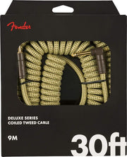 Fender Deluxe Series Coiled Instrument Cable, with Limited Lifetime Warranty, Straight/Angle, Tweed, 30ft