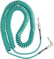Fender Contour Coiled Instrument Cable, Stocking Stuffers, Guitar Accessories, Straight/Angle, 30 ft