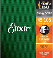 Elixir 14077 Nanoweb Coating Nickel Plated Steel Bass Guitar 4 String Light Medium, Long Scale .045-.0105 Gauges