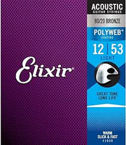 Elixir Polyweb Coating 80/20 Bronze Acoustic Guitar 6-String Set, Extra Light 11000 (10|47) , Light 11050 (12|53))