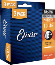 Elixir 16542 Nanoweb Electric Guitar Strings - .010-.046 Light 3-pack