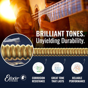 Elixir Strings Acoustic Phosphor Bronze Strings NANOWEB Coating, 6-String, Light (16052)