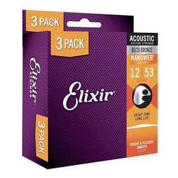 Elixir Strings 16539 80/20 Bronze Acoustic Guitar Strings 3-Pack