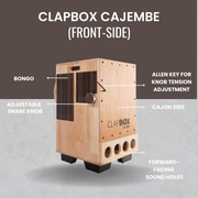 Clapbox Cajembe Cajon (4 instruments in 1) - Rubber wood (H:50 W:30 L:30) 3 Internal Snares, Natural