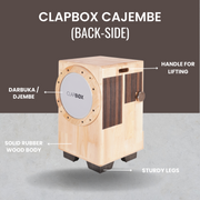 Clapbox Cajembe Cajon (4 instruments in 1) - Rubber wood (H:50 W:30 L:30) 3 Internal Snares, Natural