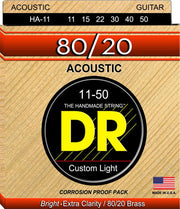 DR Strings HA-11, Brass Acoustic Guitar Strings 11-50, Custom Light