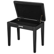 Donner Piano Bench with Storage, Solid Wood Keyboard Bench Piano Bookcase Stool Chair Seat with High-Density Sponges Pad, Black