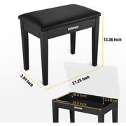 Donner Piano Bench with Storage, Solid Wood Keyboard Bench Piano Bookcase Stool Chair Seat with High-Density Sponges Pad, Black