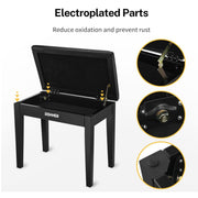 Donner Piano Bench with Storage, Solid Wood Keyboard Bench Piano Bookcase Stool Chair Seat with High-Density Sponges Pad, Black
