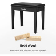 Donner Piano Bench with Storage, Solid Wood Keyboard Bench Piano Bookcase Stool Chair Seat with High-Density Sponges Pad, Black